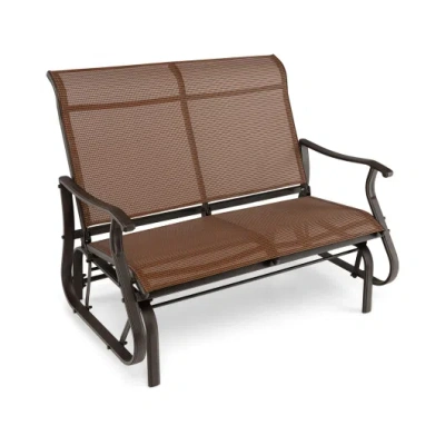 Costway 2-person Patio Glider Bench With High Back And Curved Armrests-brown