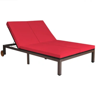Costway 2-person Patio Rattan Lounge Chair With Adjustable Backrest-red