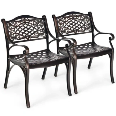 Costway 2-piece Outdoor Cast Aluminum Chairs With Armrests And Curved Seats-copper In Multi