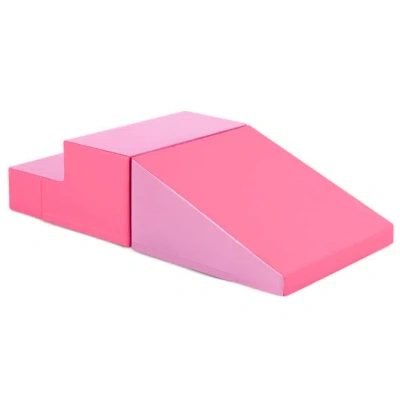 Costway 2-piece Step And Slide Climber For Infants And Toddlers Baby Soft Play Set Foam Blocks-pink In Multi
