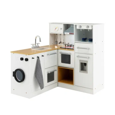 Costway 2-pieces Wooden Kids Kitchen Playset With Light And Sound In White