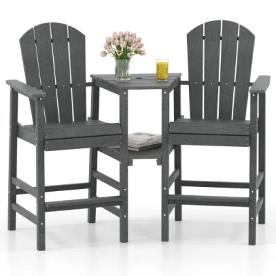 Costway 2-seat Adirondack Chair All-weather Adirondack Chair With Double Connecting Tray-gray In Black