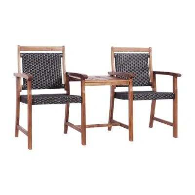 Costway 2-seat Patio Rattan Acacia Wood Chair With Coffee Table In Brown