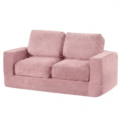 Costway 2-seater Floor Couch Loveseat Foam Sofa With Removable Corduroy Cover-pink