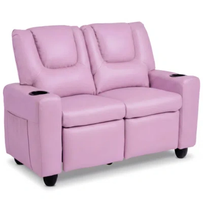 Costway 2-seater Kids Recliner Double Toddler Sofa Chair With 2 Cup Holders-pink