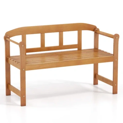 Costway 2-seater Outdoor Acacia Wood Garden Bench With Backrest & Armrests In Brown