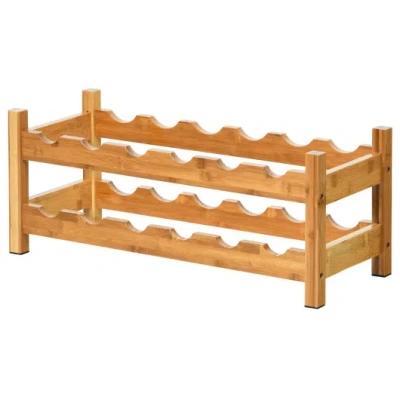 Costway 2-tier 12 Bottles Bamboo Storage Shelf Wine Rack-natural In Gold