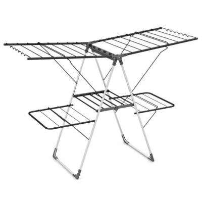 Costway 2-tier Clothes Drying Rack With 33 Drying Rails And Height Adjustable Gullwings In Black