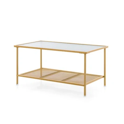 Costway 2-tier Coffee Table With Shelf Center Tea Table With Tempered Glass Top-golden