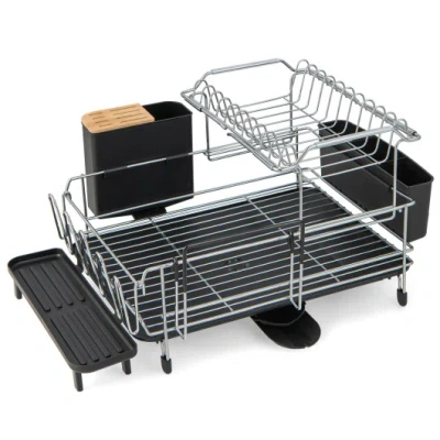 Costway 2-tier Detachable Dish Rack With Drainboard And 360° Swivel Spout In Silver