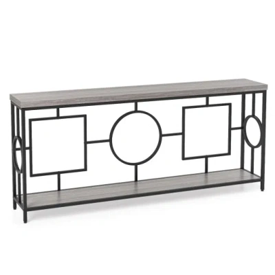 Costway 2-tier Faux Marble Top Console Table With Storage Shelf For Hallway-rustic Brown In Multi