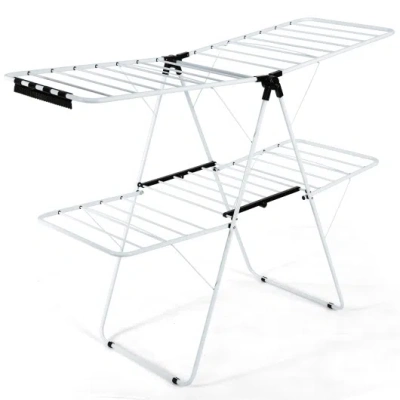Costway 2-tier Foldable Clothes Drying Rack With Adjustable Gullwing In White