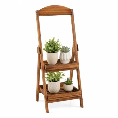 Costway 2-tier Ladder Shelf Rustic Plant Stand With Fir Wood Frame-rusticbrown