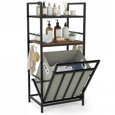 Costway 2-tier Laundry Hamper With Tilt-out Basket-black