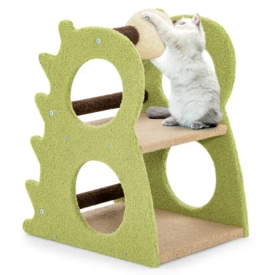 Costway 2-tier Modern Cat Tree For Indoor Cats With Rotatable Sisal Scratching Ball-green