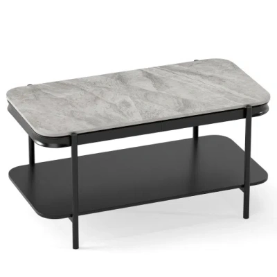 Costway 2-tier Modern Rectangular Coffee Table With Sintered Stone Top-gray In Multi