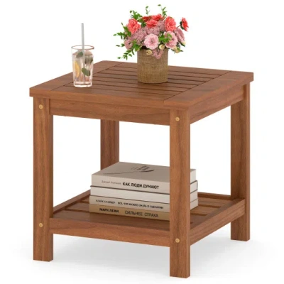 Costway 2-tier Outdoor Side Table With Storage Shelf For Patio In Multi