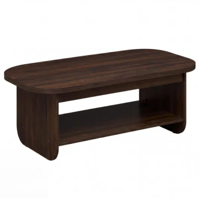 Costway 2-tier Oval Coffee Table For Living Room Mid Century Center Table With Bottom Storage Shelf-walnut In Multi