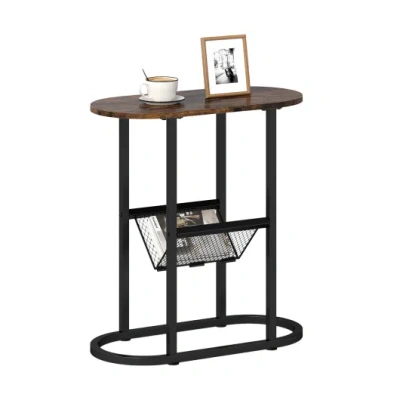 Costway 2-tier Oval Narrow Bedside End Table-rustic Brown In Multi