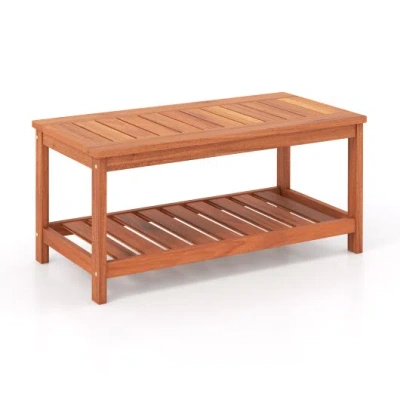 Costway 2-tier Patio Coffee Table With Slatted Tabletop And Shelf In Multi