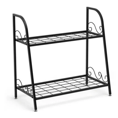 Costway 2-tier Patio Metal Plant Stand In Black