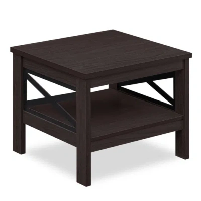 Costway 2-tier Square Side Table With Storage Shelf And X-frame For Bedroom Living Room-brown