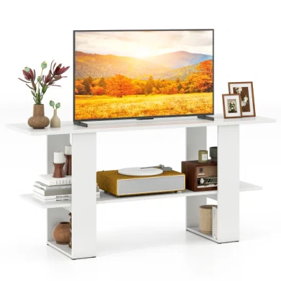 Costway 2-tier Tv Stand With Storage For Tvs Up To 55 Inch Console Table With Open Shelf-white