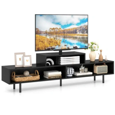 Costway 3 Cubby Tv Stand For Tvs Up To 70 Inch Entertainment Center With Open Storage Compartments-black In Multi