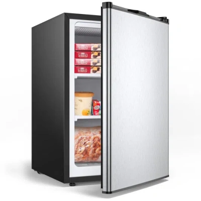 Costway 3 Cubic Feet Compact Upright Freezer With Stainless Steel Door In Gray
