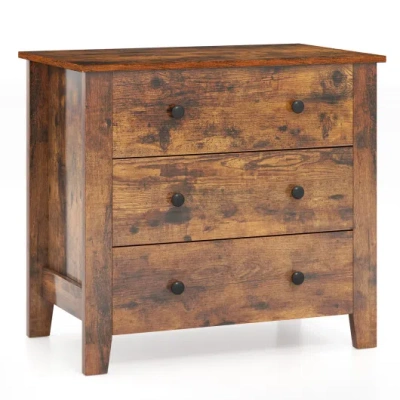 Costway 3 Drawer Dresser Chest Of Drawers Bedside Table-rustic Brown
