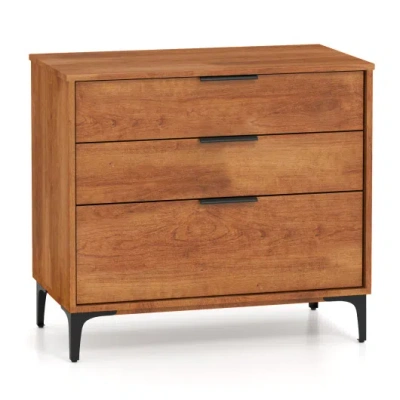 Costway 3 Drawer Dresser With Interlock System For Bedroom Living Room-cherry In Brown