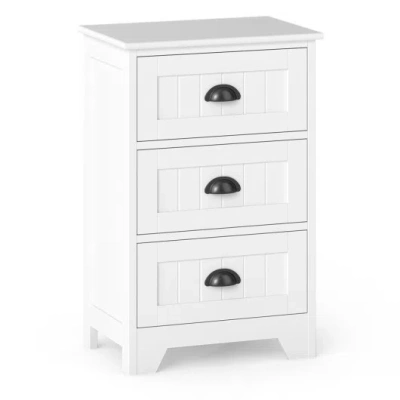 Costway 3 Drawers End Storage Wood Side Nightstand-white
