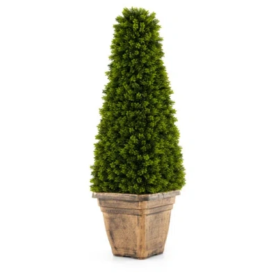 Costway 3 Feet Artificial Boxwood Topiary Tree With Cement Flowerpot-green