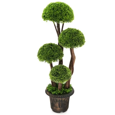 Costway 3 Feet Decorative Artificial Cedar Topiary Tree With Rattan Trunk In Green