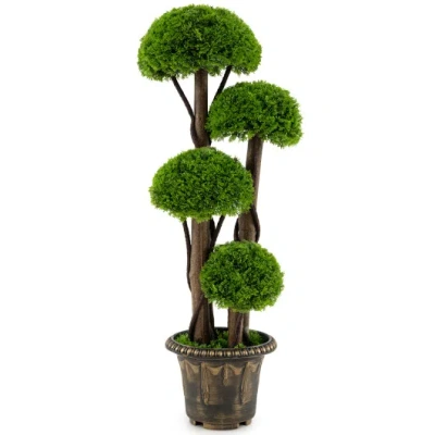 Costway 3 Ft Artificial Cypress Topiary Tree Realistic Greenery Plant With Spiral Vines And Real Wood Trunks