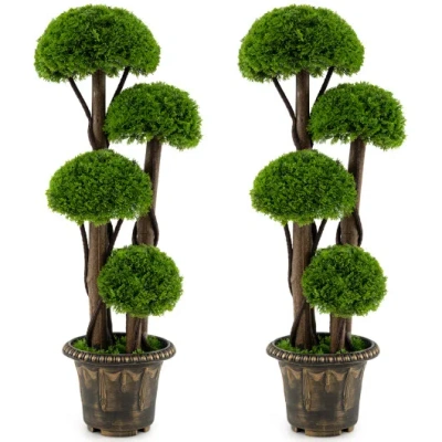 Costway 3 Ft Artificial Cypress Topiary Tree Set Of 2 Realistic Greenery Plant With Spiral Vines