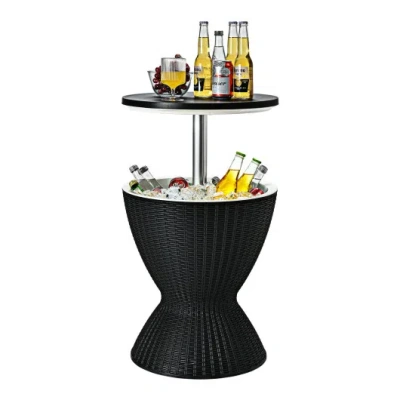 Costway 3 In 1 8 Gallon Patio Rattan Cooler Bar Table With Adjust Ice Bucket-black