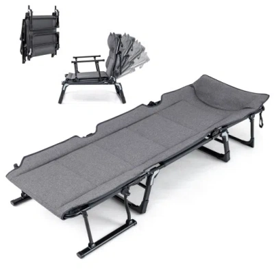 Costway 3 In 1 Folding Camping Cot And Comfy Padded Convertible Single Sofa Chair-gray