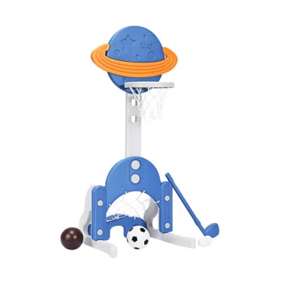 Costway 3 In 1 Height Adjustable Kids Basketball Hoop Set With Balls-blue