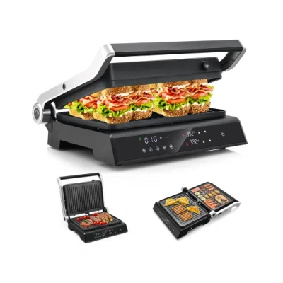Costway 3 In 1 Indoor Electric Panini Press Grill With Led Display-black In Multi