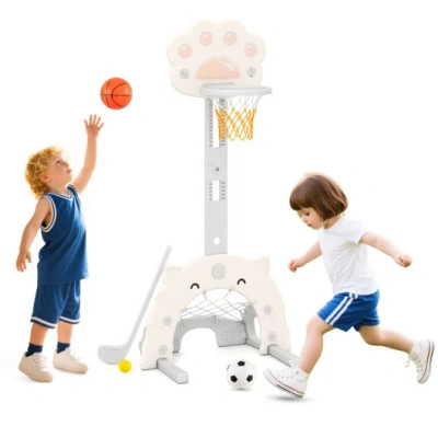 Costway 3 In 1 Kids Basketball Hoop With Basketball And Foldable Rim-gray In Multi
