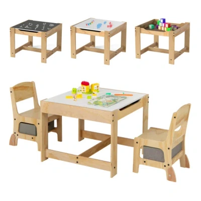 Costway 3 In 1 Kids Table And Chair Set With Removable Tabletop And 2 Storage Drawers-gray In Multi