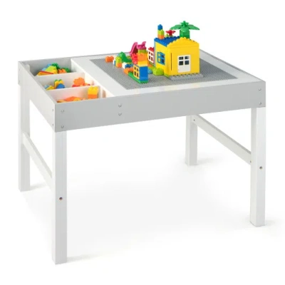 Costway 3 In 1 Wooden Kids Table With Storage And Double-sided Tabletop-white In Multi
