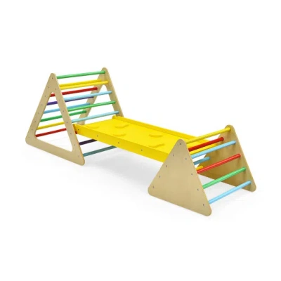 Costway 3 In 1 Wooden Set Of 2 Triangle Climber With Ramp For Slid In Multi