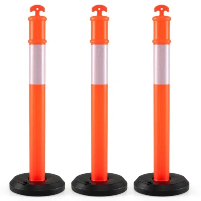 Costway 3 Pack Traffic Delineator Posts With Fillable Base For Parking Lots And Construction In Orange