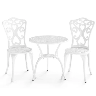Costway 3 Piece All Weather Cast Aluminum Bistro Chairs And Table With Umbrella Holes-white