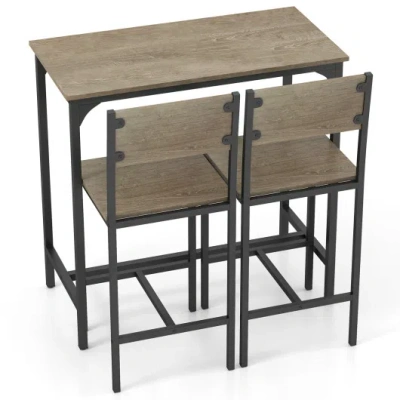 Costway 3 Piece Bar Table Set With Backrest And Footrest For Small Space-gray In Animal Print