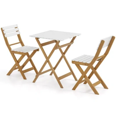 Costway 3 Piece Folding Patio Bistro Set With Foldable Design Acacia Wood Porch Chairs And Square Table In Multi