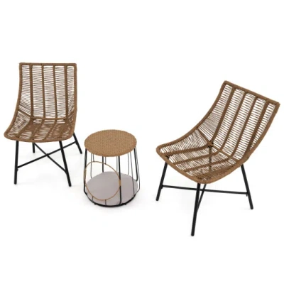 Costway 3 Piece Outdoor Furniture Set With Pet Housefor Patio Yard-brown