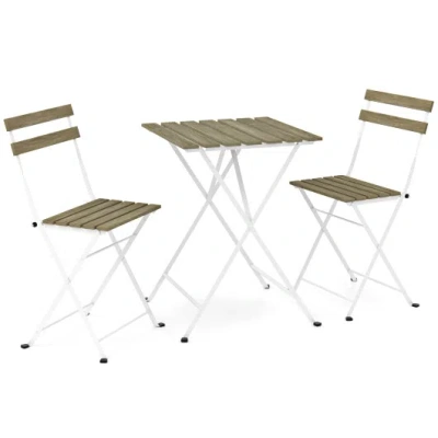 Costway 3 Piece Patio Acacia Wood Bistro Set With Slatted Seat And Tabletop-gray In Multi